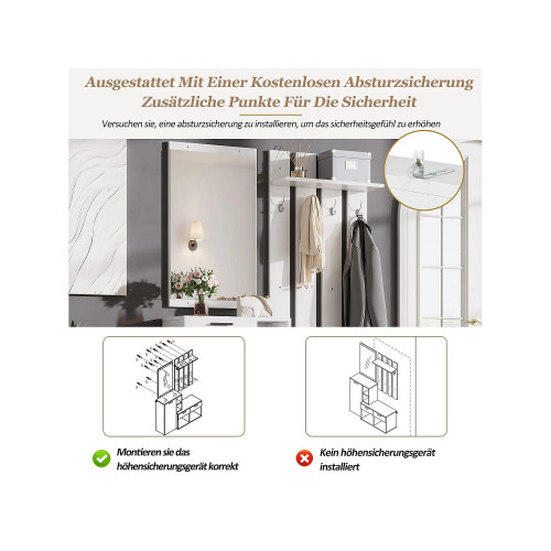 Conjunto de recibidor 120 × 35 × 175,5 cm - con mueble zapatero, espejo y ganchos - 2 cajones y 1 puerta - blanco