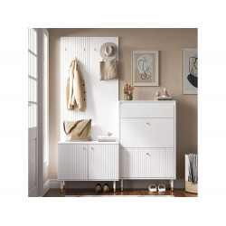 Conjunto de recibidor modular - Armario de recibidor con 2 puertas + Zapatero - Con ganchos metálicos - Blanco
