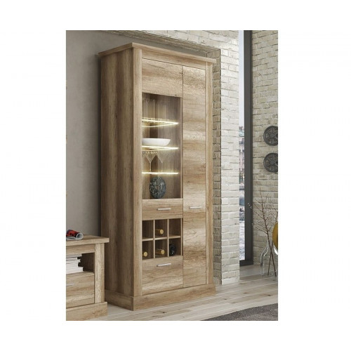 Conjunto de salón: bodeguero, bajo TV, vitrina y estante, efecto madera, 297 cm – Alabama