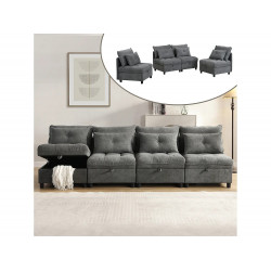 Conjunto de sofá modular de 4 plazas - cojines de asiento con almacenaje + combinaciones libres - gris