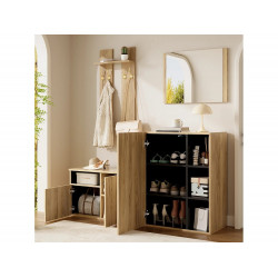Conjunto de vestidor de entrada 120x35x123cm - con espejo y mueble para zapatos - banco para zapatos y gancho - Natural + Negro