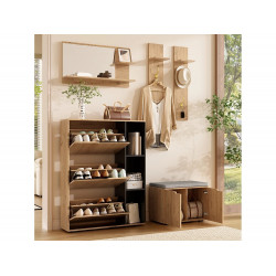 Conjunto de vestidor de entrada 150x35x161.5cm - con espejo y mueble para zapatos - banco para zapatos y gancho - Natural