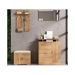 Conjunto de vestidor de entrada 4 piezas - mueble para zapatos y banco para zapatos - espejo y perchero - Natural