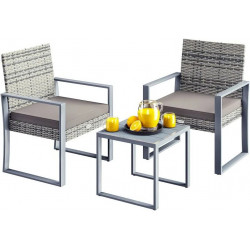 Conjunto mesa y sillas jardín 3 piezas ratán sintético gris