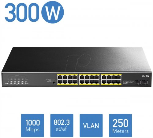 Conmutador, 24 puertos, Gigabit Ethernet, PoE+, SFP