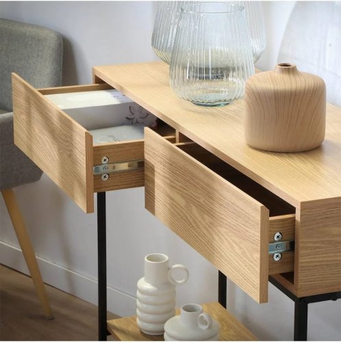Consola 2 Cajones 1 Estante Decoración de Madera l100 cm