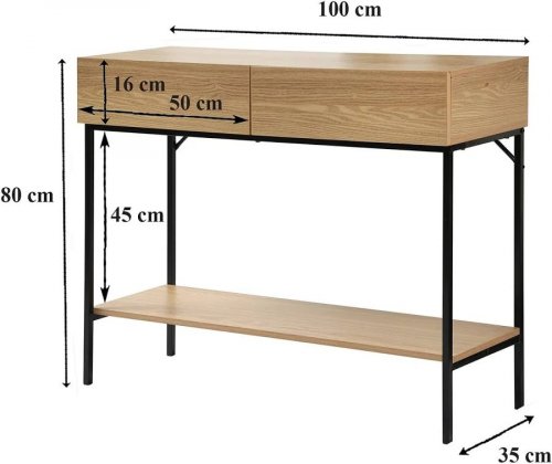 Consola 2 Cajones 1 Estante Decoración de Madera l100 cm
