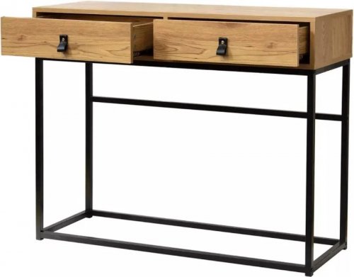 Consola 2 cajones patas de metal efecto roble