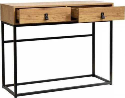 Consola 2 cajones patas de metal efecto roble