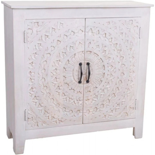 Consola Alexandra House Living Blanco madera de Mango 33 x 90 x 90 cm