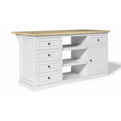Consola blanca con tablero efecto madera