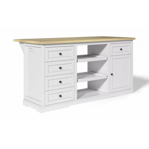 Consola blanca con tablero efecto madera