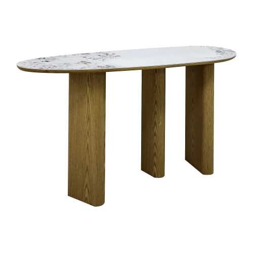 Consola de cerámica y MDF - Natural y efecto mármol blanco - MODREYO