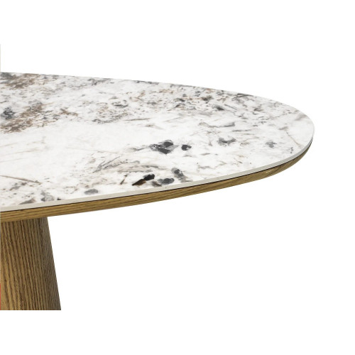 Consola de cerámica y MDF - Natural y efecto mármol blanco - MODREYO