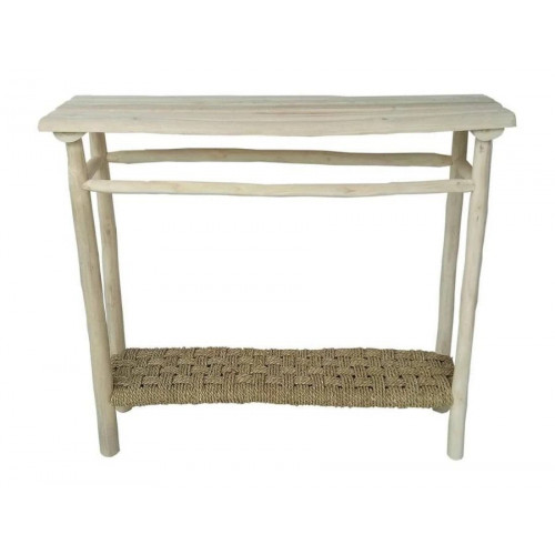 Consola de madera de teca y junco de mar marrón claro