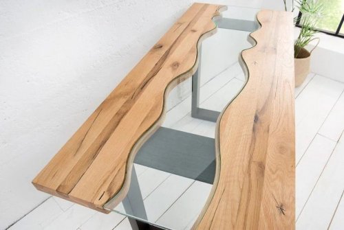 Consola de roble macizo de madera maciza de diseñador de Casa Padrino con vidrio de seguridad 140 x 60 x H.75 cm