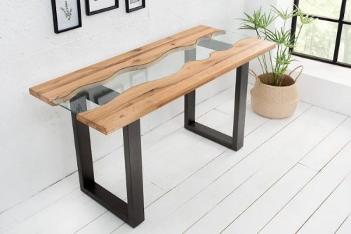 Consola de roble macizo de madera maciza de diseñador de Casa Padrino con vidrio de seguridad 140 x 60 x H.75 cm