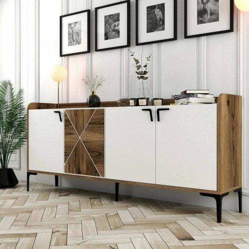 Consola efecto madera de nogal, blanca 180x35h78 cm