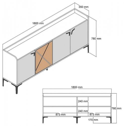 Consola efecto madera de nogal, blanca 180x35h78 cm