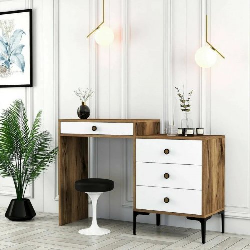 Consola efecto madera nogal, blanco 124x40 cm