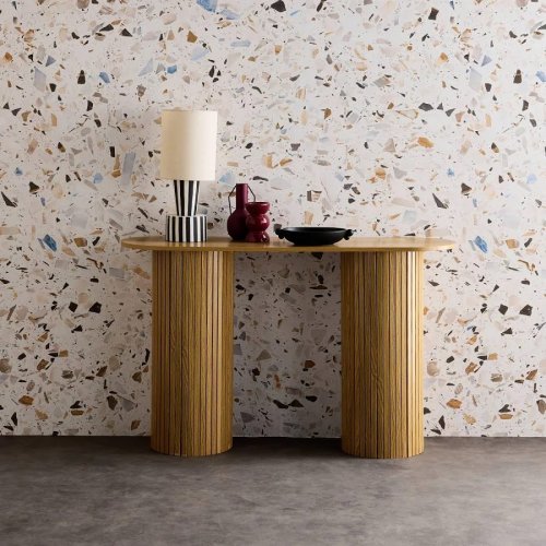 Consola escandinava ovalada efecto madera acanalada