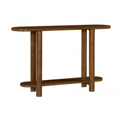 Consola ovalada de madera de acacia de 2 niveles