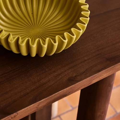 Consola ovalada de madera de acacia de 2 niveles
