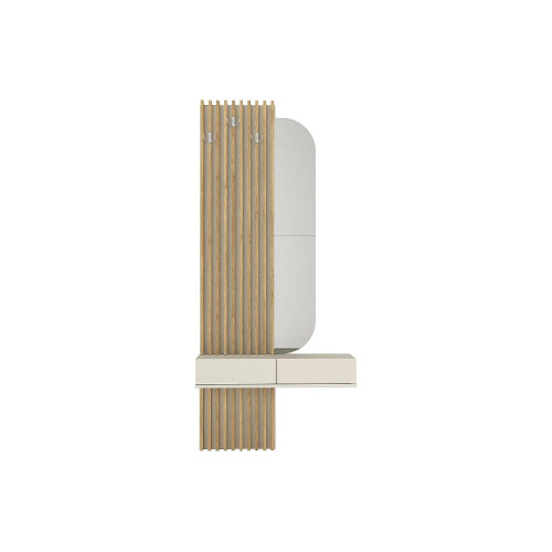 Consola suspendida con espejo, 2 puertas y 3 ganchos - Beige y natural claro - MERYDA