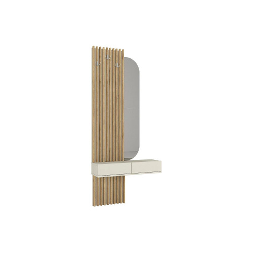 Consola suspendida con espejo, 2 puertas y 3 ganchos - Beige y natural claro - MERYDA