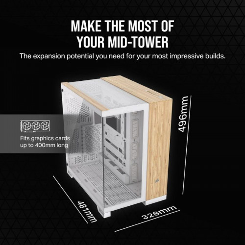 Corsair 6500X Semitorre ATX Doble Cristal Templado USB-C Blanco Bambú