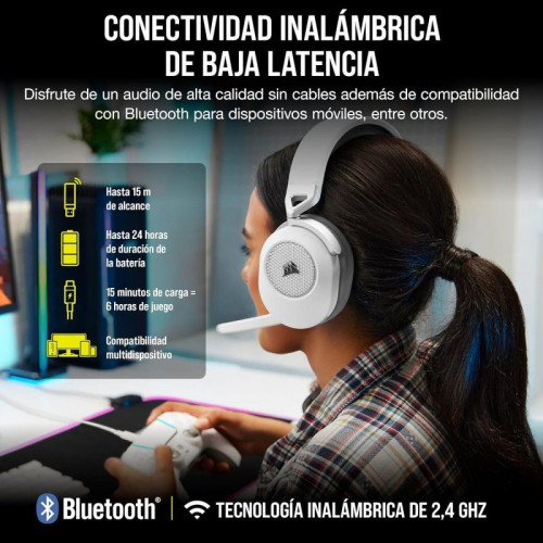 Corsair HS65 Wireless V2 Auriculares Gaming Inalámbricos 7.1 Blancos