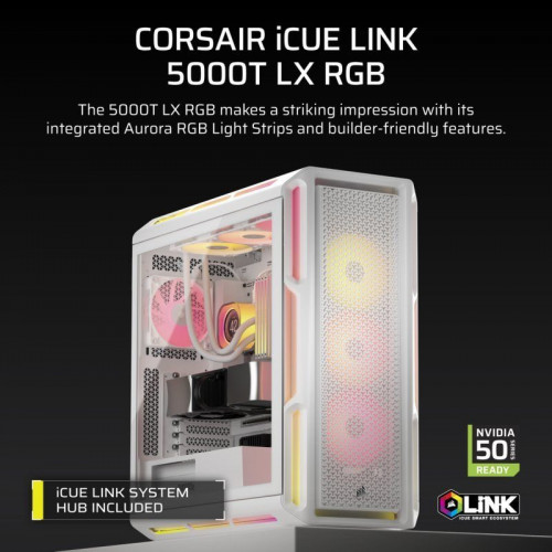 Corsair iCUE LINK 5000T LX RGB Mid Tower EATX Cristal Templado USB-C Blanca