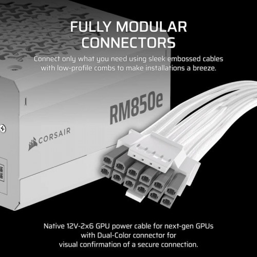 Corsair RMe Series RM850e ATX 3.1 PCIe 5.1 850W Cybenetics 80 Plus Gold Modular Blanca