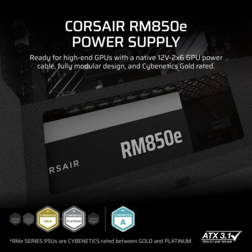 Corsair RMe Series RM850e ATX 3.1 PCIe 5.1 850W Cybenetics 80 Plus Gold Modular