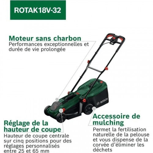 Cortacésped Bosch ROTAK18V-32 18V 32 cm Motor Sin Escobillas 3 en 1 Recogedor 35 L