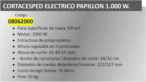 Cortacesped Electrico Papillon 1000 W