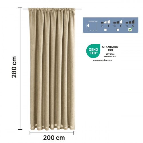 Cortina cinta frunce, trabilla oculta Danae Blackout 100% lino lavado de 200x280cm INSPIRE liso natural. Incluye cinta termoadhesiva