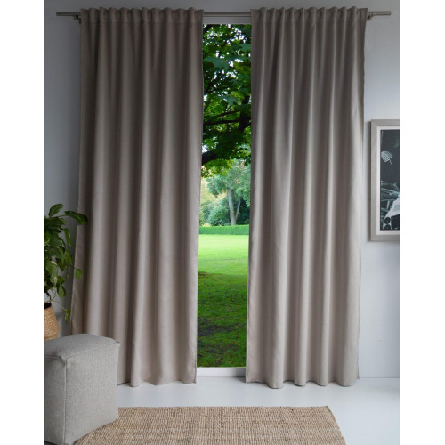 Cortina cinta frunce, trabillas opaca aislante fónico Belice poliéster de 300x270cm liso beige. Incluye cinta termoadhesiva