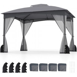 Costway Pérgola de Patio 365x300 cm con Paredes de Malla Estructura