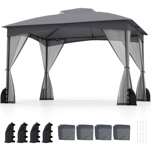 Costway Pérgola de Patio 365x300 cm con Paredes de Malla Estructura