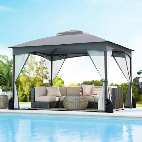 Costway Pérgola de Patio 365x300 cm con Paredes de Malla Estructura