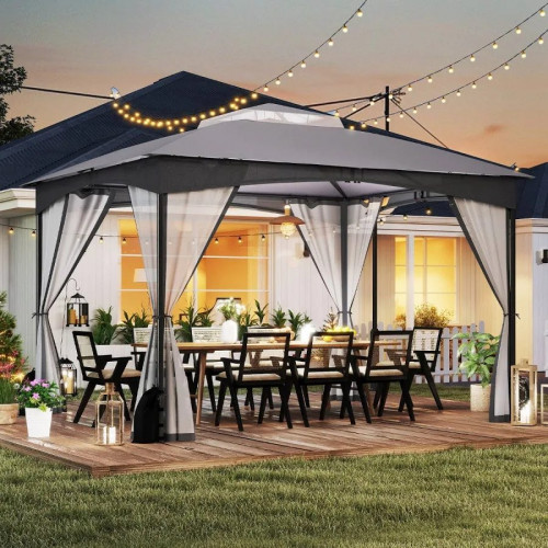 Costway Pérgola de Patio 365x300 cm con Paredes de Malla Estructura