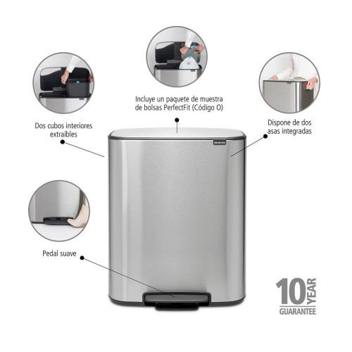 Cubo de basura con pedal para reciclar 2x30L Bo Pedal Bin Brabantia Acero