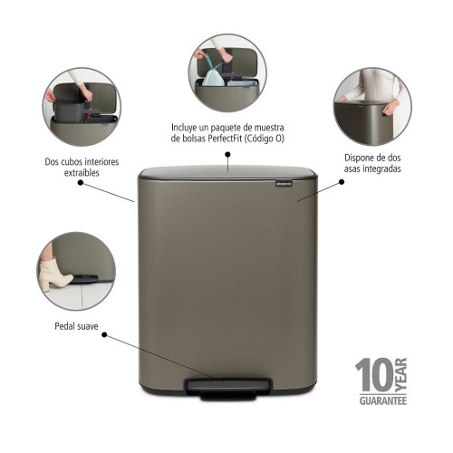 Cubo de basura con pedal para reciclar BO 2x30 L Brabantia Platino