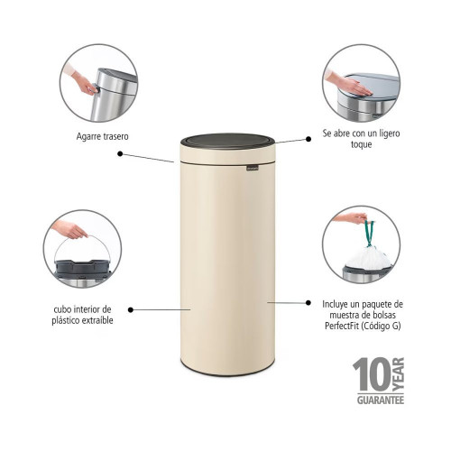 Cubo de basura de acero Touch Bin 30L Brabantia Beige