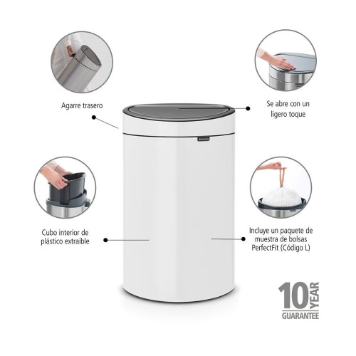 Cubo de basura de acero Touch Bin 40L Brabantia Acero