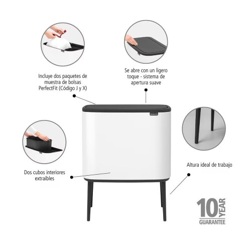 Cubo de basura para reciclar BO Touch Bin 11 + 23 L Brabantia Beige