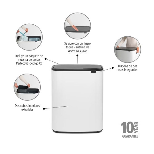 Cubo de basura para reciclar BO Touch Bin 30 + 30 L Brabantia Blanco