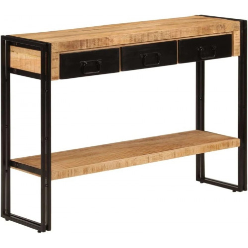 Décoshop26 mueble de Entrada Mesa Consola Con Cajones Y Balda 110 X 30 X 76 cm Madera Mango Y Hierro Negro Dec031515