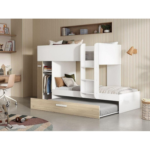 DeKit Cama Tren con armario 150 x 244 x 112 cm blanco/natural